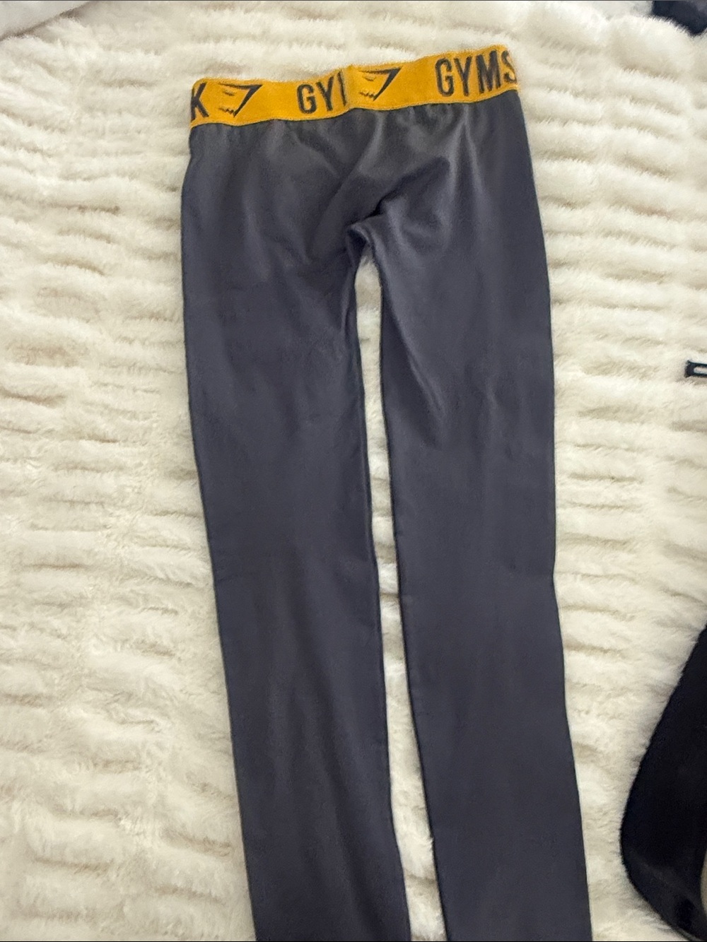Gymshark Kids Charcoal Gray Leggings with Yellow Logo Waistband